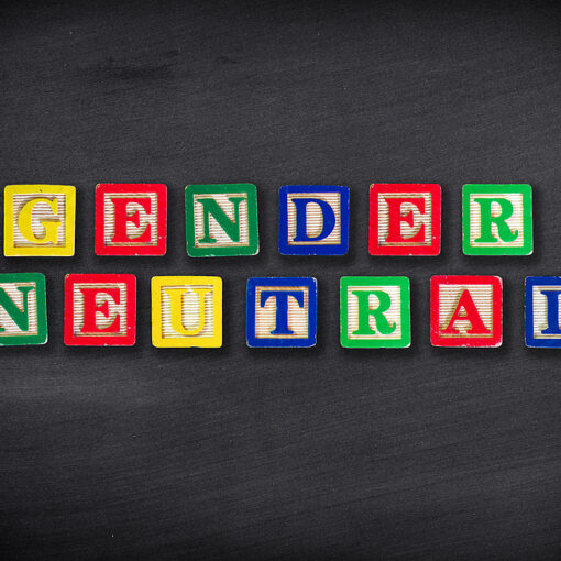 Gender Neutral spelled out in colorful blocks against black background