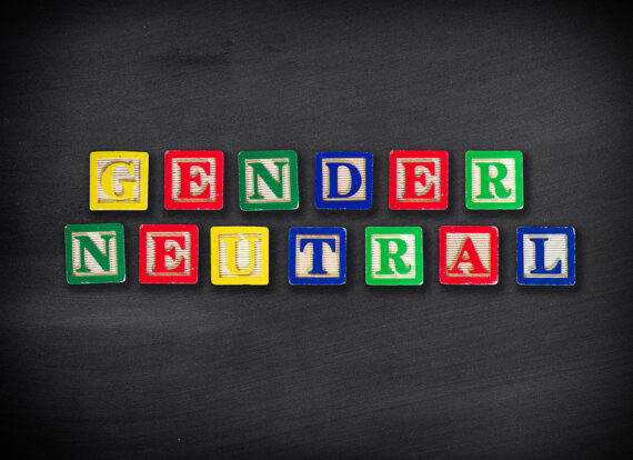 Gender Neutral spelled out in colorful blocks against black background