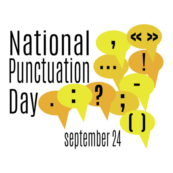 poster showing punctuation marks with words Happy Punctuation Day