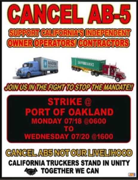 Poster by California owner-operator truckers regarding California's AB5 law restricting who is considered an independent contractor