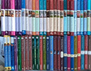 row of colorful trade paperbacks