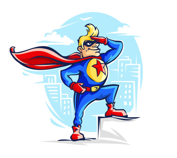 drawing of superhero in costume like that of Superman